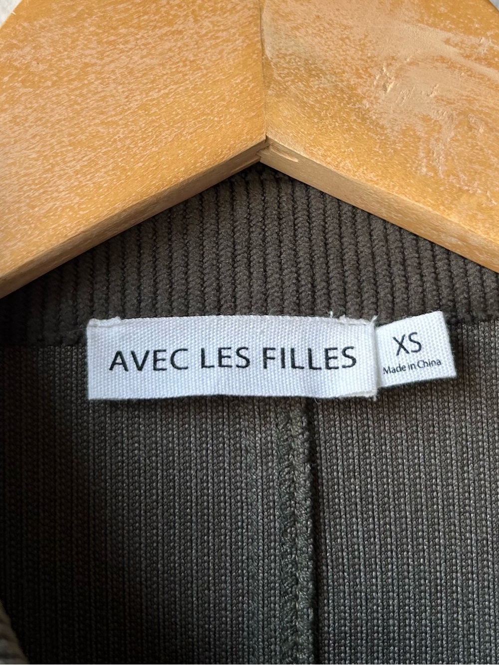 Avec Les Filles Olive Green Mini Dress Button Front Collared Puff Sleeve Sz XS - Picture 11 of 13